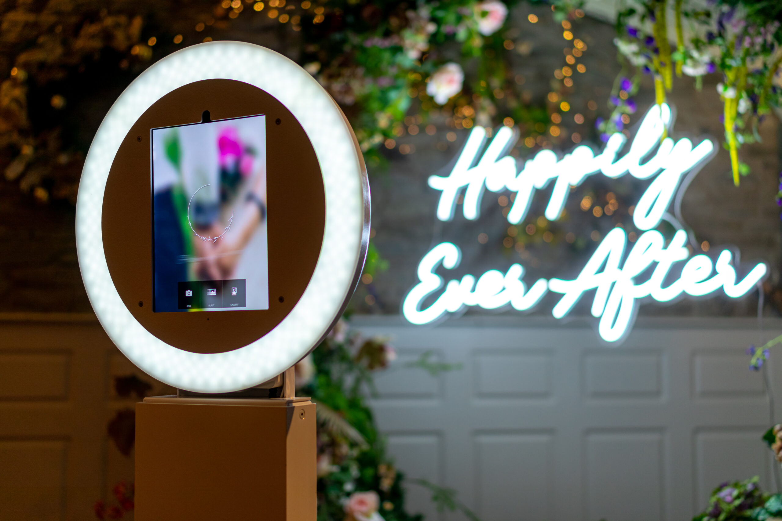 Modern backdrop stand used for corporate event photography and branding