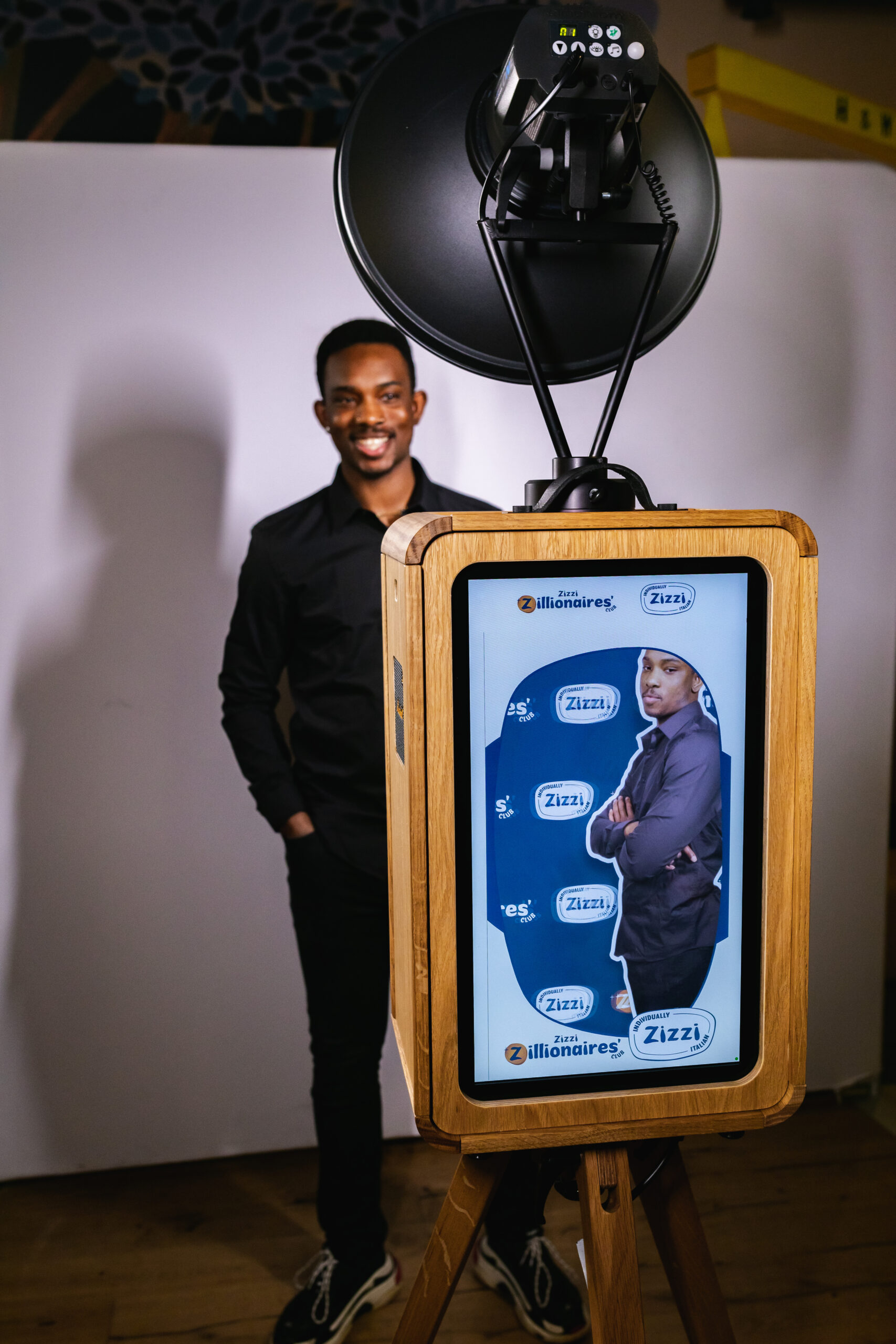 Selfie station with props for guests at a wedding celebration